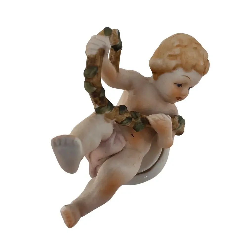 Pair Vintage Bisque Piano Baby Figurines Porcelain Child Figures Decor